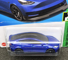 Load image into Gallery viewer, Hot Wheels 2024 Tesla Model Y Blue #15 HW Green Speed 3/10 New Long Card
