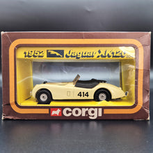 Load image into Gallery viewer, Corgi 1952 Jaguar XK120 2 Door Roadster/Rally Car Cream #804 Corgi Cars of the 50&#39;s 1:36 Die Cast Model
