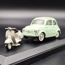 Load image into Gallery viewer, Vitesse 1957 Fiat 500 with Vespa Scooter Pale Green #008 1:43 Die Cast Model
