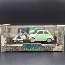 Load image into Gallery viewer, Vitesse 1957 Fiat 500 with Vespa Scooter Pale Green #008 1:43 Die Cast Model
