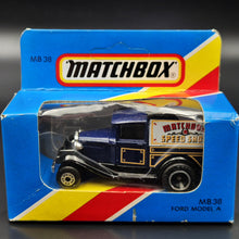 Load image into Gallery viewer, Matchbox 1986 Ford Model A Van Matchbox Speed Shop Dark Blue Series 1-75 MB38 Boxed Unopened
