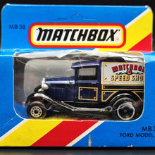 Load image into Gallery viewer, Matchbox 1986 Ford Model A Van Matchbox Speed Shop Dark Blue Series 1-75 MB38 Boxed Unopened
