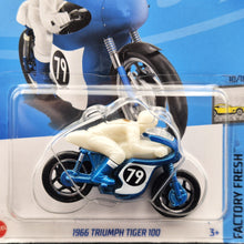 Load image into Gallery viewer, Hot Wheels 2024 1966 Triumph Tiger 100 Blue #190 Factory Fresh 10/10 New Long Card

