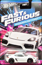 Load image into Gallery viewer, Hot Wheels 2024 Porsche 718 Cayman GT4 White Fast &amp; Furious - Women Of Fast Series 3/5 New Long Card
