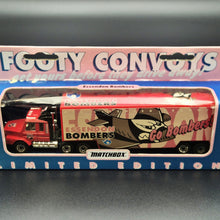 Load image into Gallery viewer, Matchbox 1995 Scania T142 Cargo Truck Red Essendon Bombers Footy Convoys
