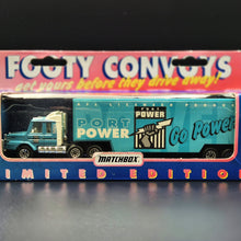Load image into Gallery viewer, Matchbox 1995 Scania T142 Cargo Truck Aqua Blue Port Adelaide Power Footy Convoys
