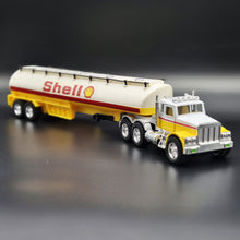 Load image into Gallery viewer, 1993 Hot Wheels Mighty Rig Shell Oil Tanker Semi Truck &amp; Trailer Yellow
