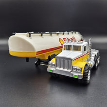 Load image into Gallery viewer, 1993 Hot Wheels Mighty Rig Shell Oil Tanker Semi Truck &amp; Trailer Yellow
