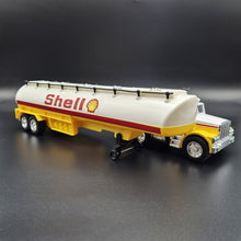 Load image into Gallery viewer, 1993 Hot Wheels Mighty Rig Shell Oil Tanker Semi Truck &amp; Trailer Yellow
