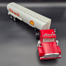Load image into Gallery viewer, Large Vintage Pressed Steel Shell Oil Tanker Semi Truck &amp; Trailer Red Kenworth Style
