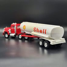 Load image into Gallery viewer, Large Vintage Pressed Steel Shell Oil Tanker Semi Truck &amp; Trailer Red Kenworth Style
