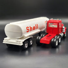 Load image into Gallery viewer, Large Vintage Pressed Steel Shell Oil Tanker Semi Truck &amp; Trailer Red Kenworth Style
