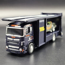 Load image into Gallery viewer, Explorafind Scania Style Car Carrier Truck Dark Blue 1:64 Die Cast
