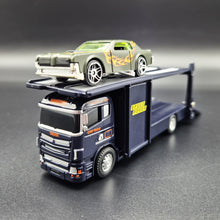 Load image into Gallery viewer, Explorafind Scania Style Car Carrier Truck Dark Blue 1:64 Die Cast
