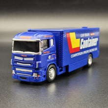 Load image into Gallery viewer, Explorafind Scania Style Enclosed Car Carrier Truck Blue 1:64 Die Cast
