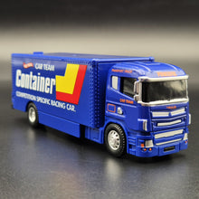 Load image into Gallery viewer, Explorafind Scania Style Enclosed Car Carrier Truck Blue 1:64 Die Cast
