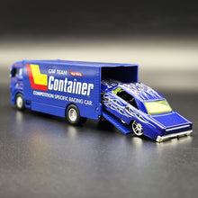 Load image into Gallery viewer, Explorafind Scania Style Enclosed Car Carrier Truck Blue 1:64 Die Cast
