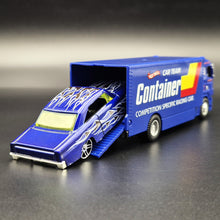 Load image into Gallery viewer, Explorafind Scania Style Enclosed Car Carrier Truck Blue 1:64 Die Cast
