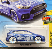 Load image into Gallery viewer, Hot Wheels 2018 Ford Focus RS Blue #276 HW Art Cars 3/10 New Long Card

