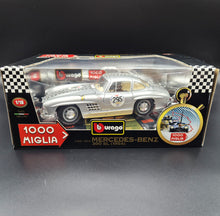 Load image into Gallery viewer, Bburago Mercedes-Benz 300 SL (1954) Gullwing Silver #3213 1000 Miglia 1:18 Die Cast Car
