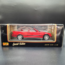 Load image into Gallery viewer, Maisto 1993 BMW 325i Convertible Red #331812 1:18 Special Edition Die Cast Car
