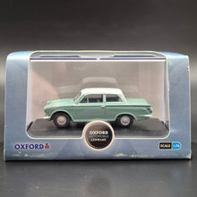 Load image into Gallery viewer, Oxford Diecast Ford Cortina Mk1 Lagoon/White 76COR1007 1:76 Model
