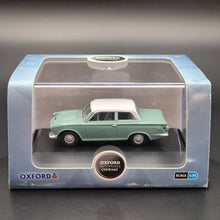 Load image into Gallery viewer, Oxford Diecast Ford Cortina Mk1 Lagoon/White 76COR1007 1:76 Model
