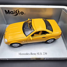 Load image into Gallery viewer, Maisto 1996 Mercedes-Benz SLK 230 Cabriolet Yellow #31838 1:18 Die Cast Car
