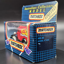 Load image into Gallery viewer, Matchbox 1983 Ford Model A Van Big Sister Bakehouse Products Red MB38 Matchbox 1-75 Boxed
