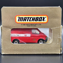 Load image into Gallery viewer, Matchbox 1987 Ford Transit Van Red MB60 Australia Post Boxed - Gold Australia Post Insignia
