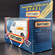 Load image into Gallery viewer, Matchbox 1989 Ford Transit Van White MB60 Telecom Australia Boxed Limited Edition

