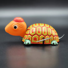 Load image into Gallery viewer, Ota Kasaburo Shoten Vintage Pressed Steel Wind Up Turtle Toy Orange Made In Japan
