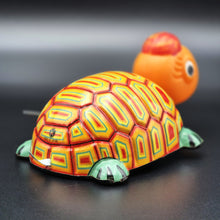 Load image into Gallery viewer, Ota Kasaburo Shoten Vintage Pressed Steel Wind Up Turtle Toy Orange Made In Japan
