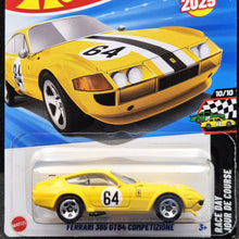 Load image into Gallery viewer, Hot Wheels 2025 Ferrari 365 GTB4 Competizione Yellow #222 HW Race Day 10/10 New Long Card