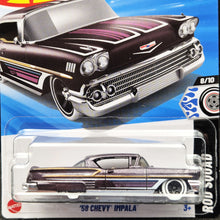 Load image into Gallery viewer, Hot Wheels 2025 '58 Chevy Impala Dark Purple #111 Rod Squad 8/10 New Long Card