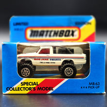 Load image into Gallery viewer, Matchbox 1985 4x4 Open Back Pickup Truck White MB63 Bob Jane T-Marts Limited Edition Sealed Box