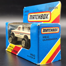 Load image into Gallery viewer, Matchbox 1985 4x4 Open Back Pickup Truck White MB63 Bob Jane T-Marts Limited Edition Sealed Box