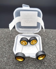 Load image into Gallery viewer, 1:64 10 Spoke Satin Gold Wheel Set with Rubber Tyres - Hot Wheels, Matchbox