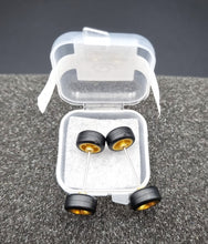 Load image into Gallery viewer, 1:64 10 Spoke Satin Gold Wheel Set with Rubber Tyres - Hot Wheels, Matchbox