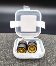 Load image into Gallery viewer, 1:64 10 Spoke Satin Gold Wheel Set with Rubber Tyres - Hot Wheels, Matchbox