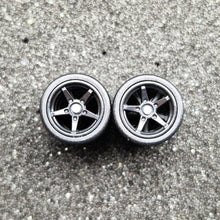 Load image into Gallery viewer, 1:64 5 Spoke Black Wheel Set with Slick Rubber Tyres - Hot Wheels, Matchbox