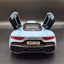 Load image into Gallery viewer, Explorafind 2023 Maserati MC20 Sky Blue 1:24 Die Cast Car