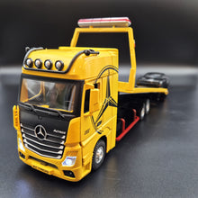 Load image into Gallery viewer, Explorafind 2023 Mercedes-Benz Actros Truck with Tilt Tray Yellow 1:24 Die Cast Truck