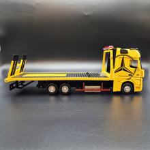 Load image into Gallery viewer, Explorafind 2023 Mercedes-Benz Actros Truck with Tilt Tray Yellow 1:24 Die Cast Truck