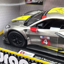 Load image into Gallery viewer, Bburago 2020 Chevrolet Corvette C8.R #4 Silver Metallic Race Series 1:24 Diecast Model Car
