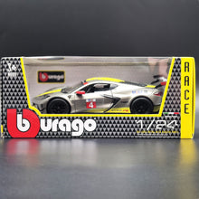 Load image into Gallery viewer, Bburago 2020 Chevrolet Corvette C8.R #4 Silver Metallic Race Series 1:24 Diecast Model Car