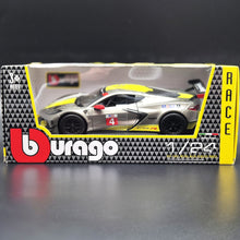 Load image into Gallery viewer, Bburago 2020 Chevrolet Corvette C8.R #4 Silver Metallic Race Series 1:24 Diecast Model Car