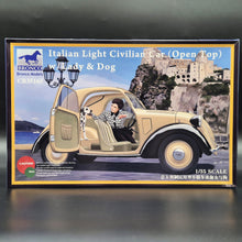 Load image into Gallery viewer, Bronco Models Italian Light Civilian Car (Open Top) w/Lady &amp; Dog #CB35165 1:35 Scale Model Kit