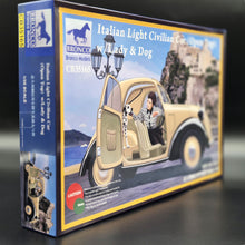 Load image into Gallery viewer, Bronco Models Italian Light Civilian Car (Open Top) w/Lady &amp; Dog #CB35165 1:35 Scale Model Kit