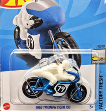 Load image into Gallery viewer, Hot Wheels 2024 1966 Triumph Tiger 100 Blue #190 Factory Fresh 10/10 New Long Card